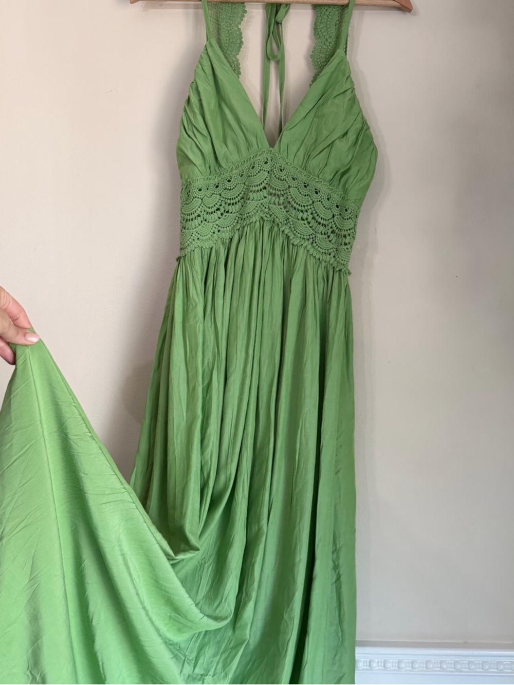 Triple 7 Green Maxi Dress with Crochet Waist